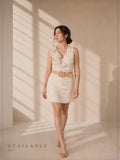 Ivory Linen Mini Dress with Hand-Crochet Ruffle Detail | One of a Kind Coastal Luxury Dress