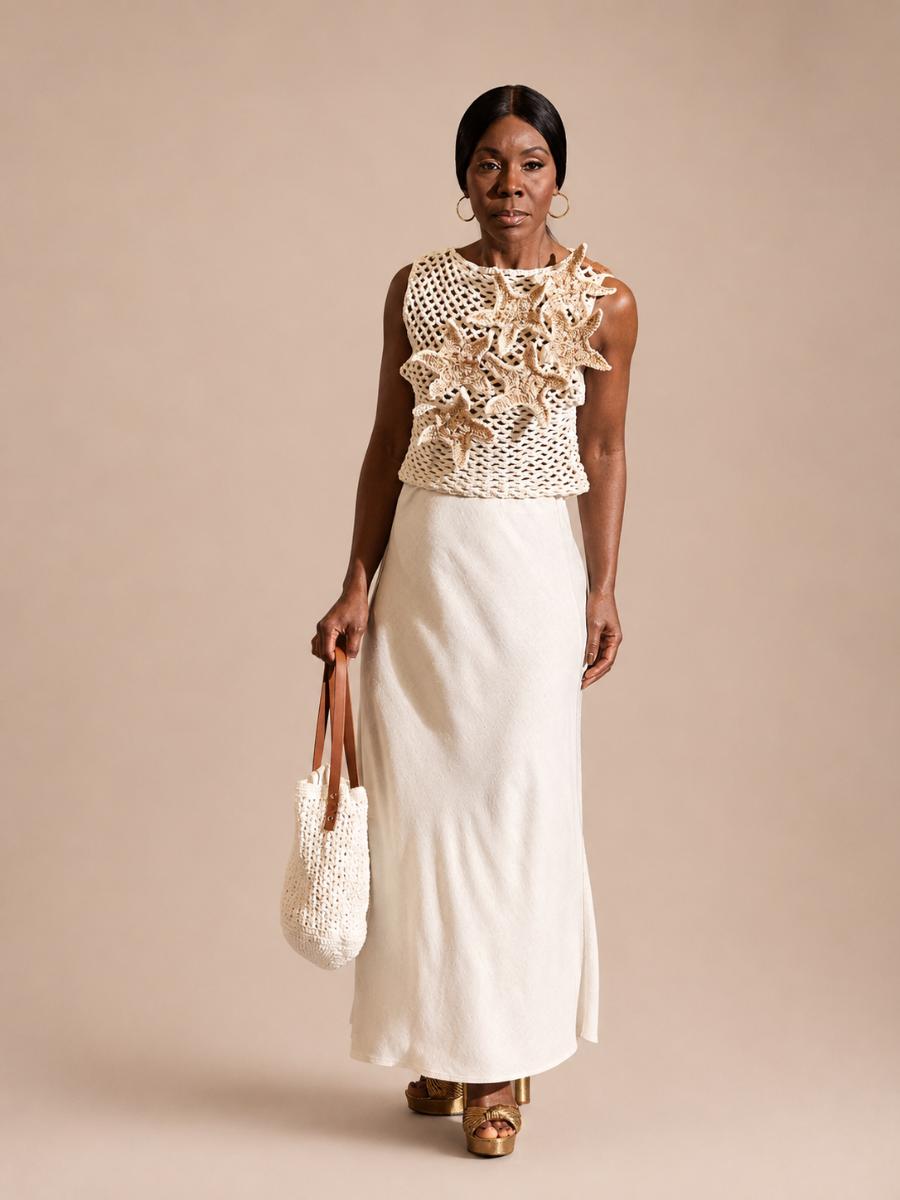 Handwoven Starfish Top Handmade Crochet Mesh Top with Gold Foil