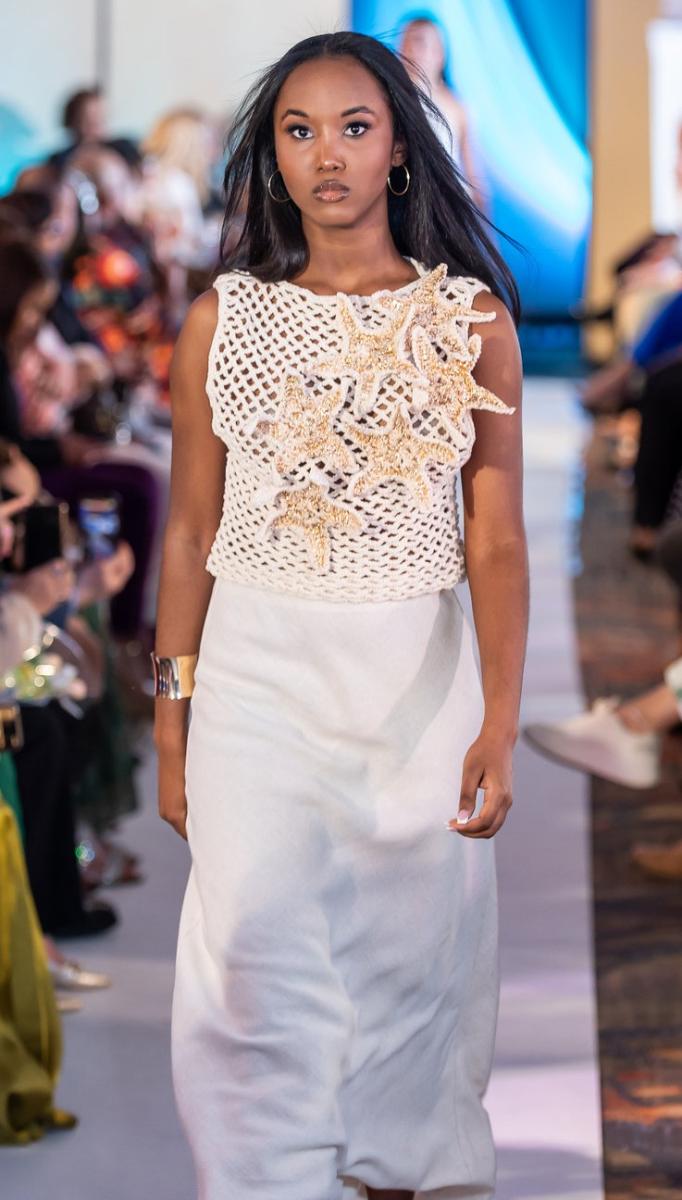 Handwoven Starfish Top Handmade Crochet Mesh Top with Gold Foil