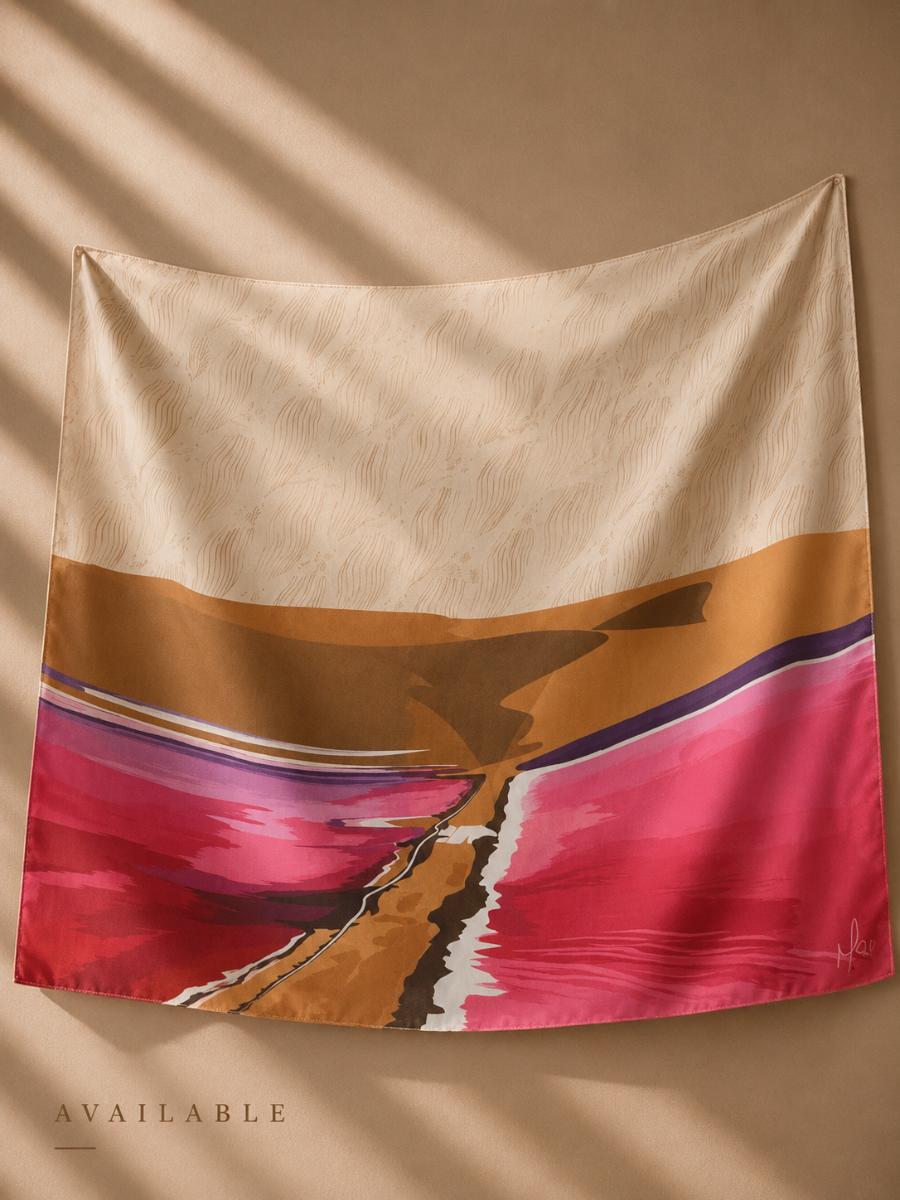Illustrated Landscape Pareo Pink Salt Resort Wrap Beach Cover up Coastal Fashion