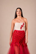 Handmade Macramé Mermaid Skirt – Two Piece Set – Red Cotton Handwoven Skirt with Tulle Hem – Exclusive Couture Design