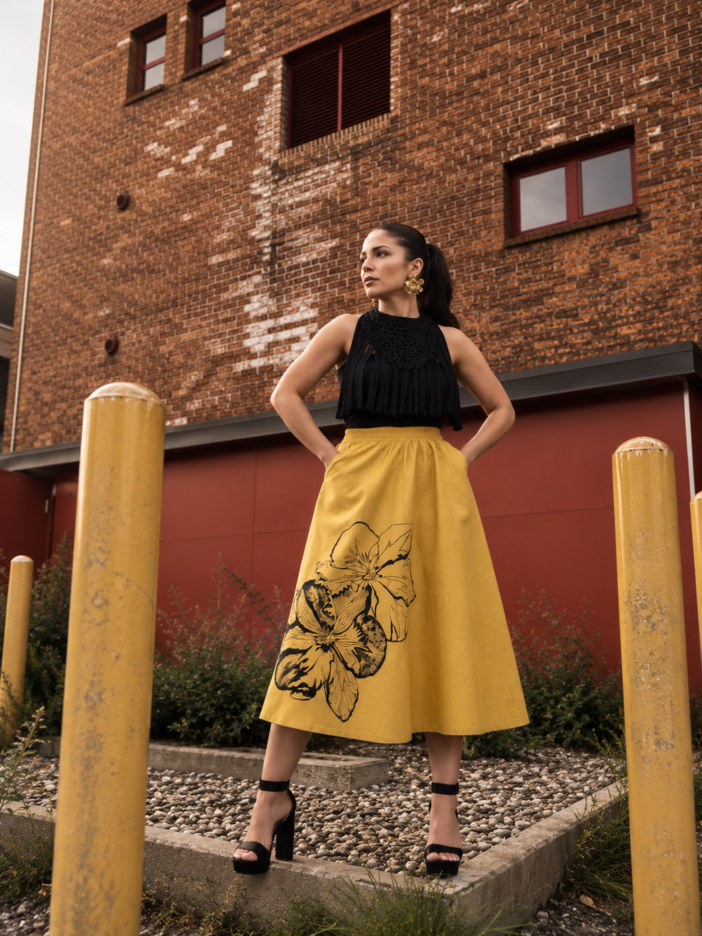YELLOW FINDS A WAY —  Hand-Painted Midi Skirt