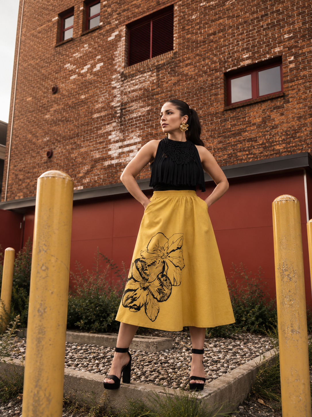 YELLOW FINDS A WAY —  Hand-Painted Midi Skirt