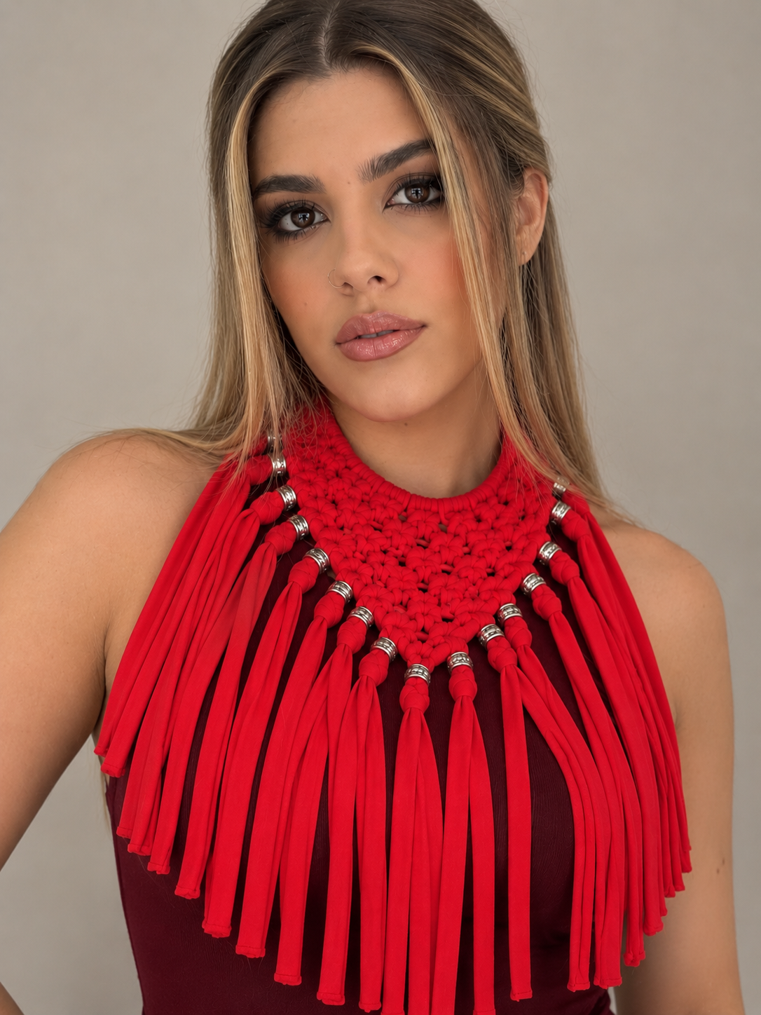 RED BLOOM — Macramé Statement Collar