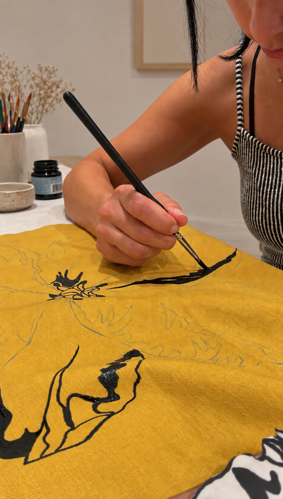 YELLOW FINDS A WAY —  Hand-Painted Midi Skirt