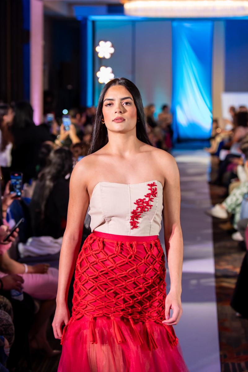 Handmade Macramé Mermaid Skirt – Two Piece Set – Red Cotton Handwoven Skirt with Tulle Hem – Exclusive Couture Design