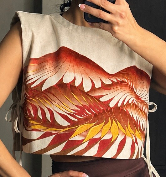 Hand-Painted Linen Top – Abstract Dunes Inspired Design